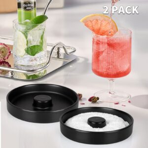 Hewomate Margarita Salt Rimmer, 2 Pack Ceramic Salt Rimmer for Cocktails, Sugar Glass Rimmer for Tajin Seasoning, Home Bar Accessories, Fits Up to 5.5" Wide Glasses, Black