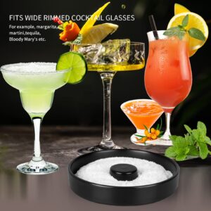 Hewomate Margarita Salt Rimmer, 2 Pack Ceramic Salt Rimmer for Cocktails, Sugar Glass Rimmer for Tajin Seasoning, Home Bar Accessories, Fits Up to 5.5" Wide Glasses, Black