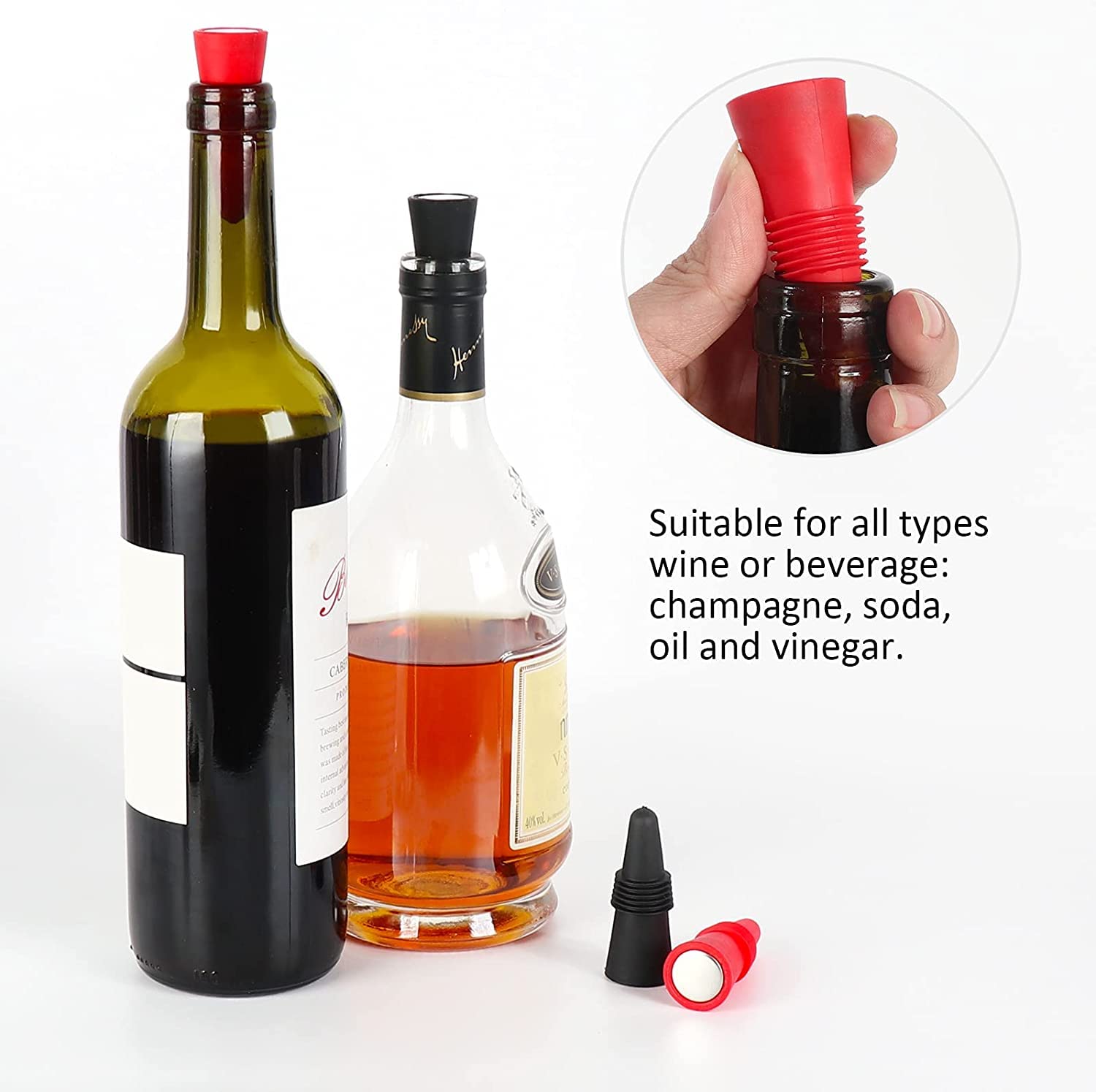 Wine Stoppers for Wine Bottles, Silicone Reusable Wine, Champagne & Beverage Bottle Stopper with Grip Top. Keeps Wine fresh, Reusable Wine Cork - Great for Weddings & Events. (Variety)