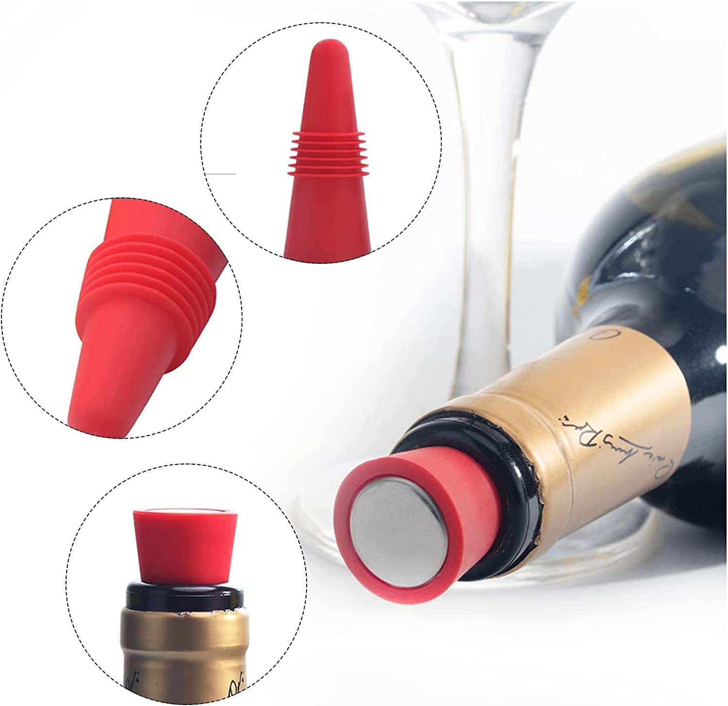 Wine Stoppers for Wine Bottles, Silicone Reusable Wine, Champagne & Beverage Bottle Stopper with Grip Top. Keeps Wine fresh, Reusable Wine Cork - Great for Weddings & Events. (Variety)