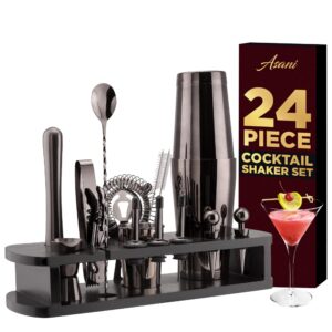 cocktail shaker set bartender kit - 24-piece home bartending kit with stand and recipe booklet - includes cocktail mixer, corkscrew, hawthorne strainer, double jigger and more bartender tools