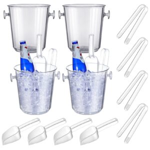 Irenare 12 Pcs Acrylic Ice Buckets for Parties 3.5 L Plastic Clear Wine Bucket with Plastic Ice Scoop and Tongs Bottle Drink Cooler Tub Ice Cube Bucket Kits Champagne Wine Beer Beverage (12 Pcs)