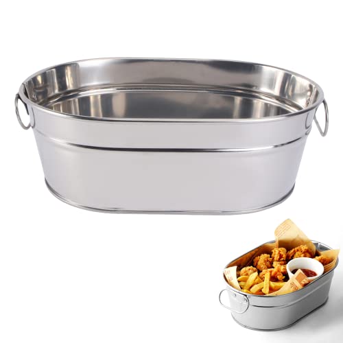 Vaguelly Tin Bucket Oval Galvanized Tub Metal Beverage Tub Wine Beer Bottle Bucket Wine Ice Holder Portable Party Drink Chiller Oval Storage Bucket Bin for Seafood Fried Chicken,8.9x6x3