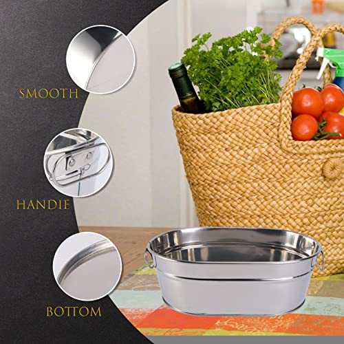 Vaguelly Tin Bucket Oval Galvanized Tub Metal Beverage Tub Wine Beer Bottle Bucket Wine Ice Holder Portable Party Drink Chiller Oval Storage Bucket Bin for Seafood Fried Chicken,8.9x6x3