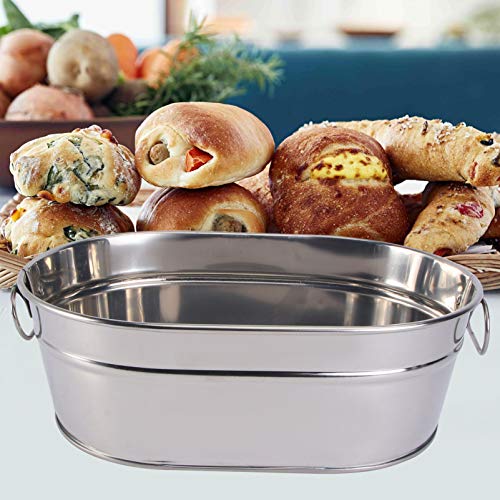 Vaguelly Tin Bucket Oval Galvanized Tub Metal Beverage Tub Wine Beer Bottle Bucket Wine Ice Holder Portable Party Drink Chiller Oval Storage Bucket Bin for Seafood Fried Chicken,8.9x6x3