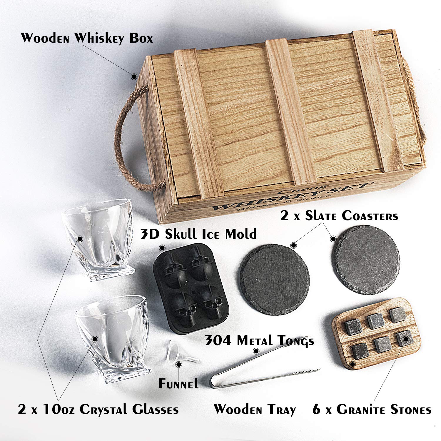 Whiskey Gifts for Men, Whiskey Stones Gift Set，10 OZ Whiskey Glasses Set of 2 + Man Crates, Scotch Bourbon Gifts for Him Husband Dad Birthday/Anniversary/Father's Day