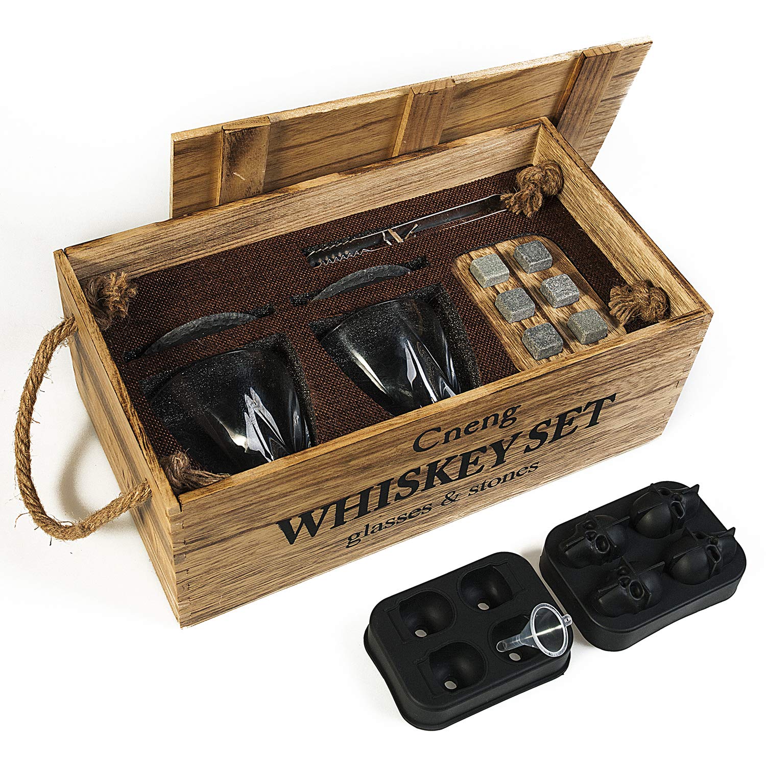 Whiskey Gifts for Men, Whiskey Stones Gift Set，10 OZ Whiskey Glasses Set of 2 + Man Crates, Scotch Bourbon Gifts for Him Husband Dad Birthday/Anniversary/Father's Day