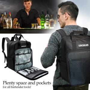 Loculus Bartender Bag Only & Travel Bar Backpack - Organize Your Bartender Travel Kit Tools with Style with this Bar Bag for Bartending Essentials - Versatile Cocktail Tool Set Bag - Black & Silver