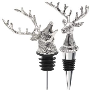coitak deer head wine pourer spout, wine bottle stopper for home and bar, animal wine pourer and stopper with silicone rubber fitting