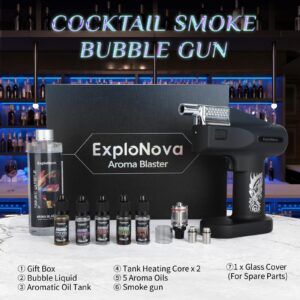 ExploNova Cocktail Smoke Gun, Vapour Blaster Cocktail Bubble Smoke Gun with 5-Flavour Aroma Liquid and Edible Bubble for Food and Drink,Whiskey,Bourbon,Rum, Bar/Home Use, Gift for Father/Husband