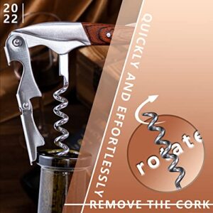 AIZOEVCN Professional Waiters Corkscrew Wine Key Rosewood Handle 3 in 1 Bottle Opener with Foil Cutter, Heavy Duty Stainless Steel Wine Opener for Servers, Bartenders, Sommelier, Bar, Restaurant, Home