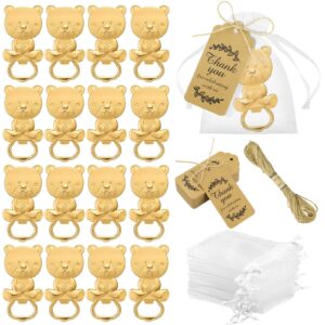 willbond 50 set bear bottle opener baby shower favors for guest 50 pcs cute bottle opener party return souvenir gifts with 100 pcs thank you tags 100 pcs organza bags and 20 meters flax rope(gold)