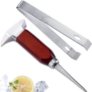 ice pick - 7 inch stainless steel ice crusher with wood handle, japanese style ice chipper dual-action ice chisel ideal for bars and home