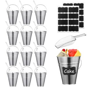 12 pcs galvanized bucket with 12 pcs clear plastic ice scoop 20.3 oz metal beer bucket with handle metal pail mini toy container 16 pcs blackboard sticker for candy popcorn snacks party supplies