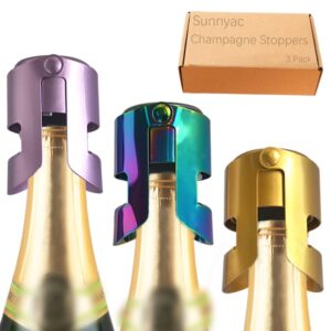 kitwinney champagne stoppers stainless steel, pack of 3 wine bottle stopper with built-in silicone plug sealer, leakproof bottles caps and toppers accessories to keep sparkling wine fresh (multi)