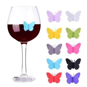 alyc wine glass markers set of 10 silicone drink glass charms &wine charm tags with suction cup (butterfly assorted)
