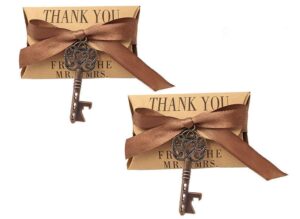 50pcs skeleton key bottle opener wedding party favor souvenir gift with candy box and ribbon(antique copper)