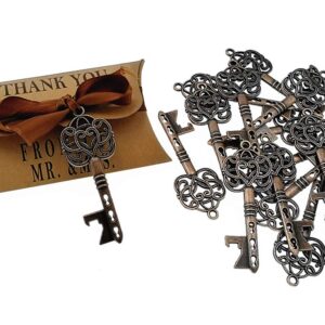 50pcs Skeleton Key Bottle Opener Wedding Party Favor Souvenir Gift with Candy Box and Ribbon(Antique Copper)