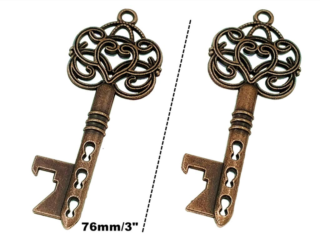 50pcs Skeleton Key Bottle Opener Wedding Party Favor Souvenir Gift with Candy Box and Ribbon(Antique Copper)