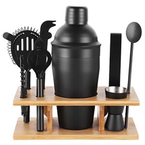 jnwinog 9pcs-cocktail shaker set bartending kit cocktail bar set cocktail mix drink making kit professional bar and home drink bar tools for bartender (matte black)