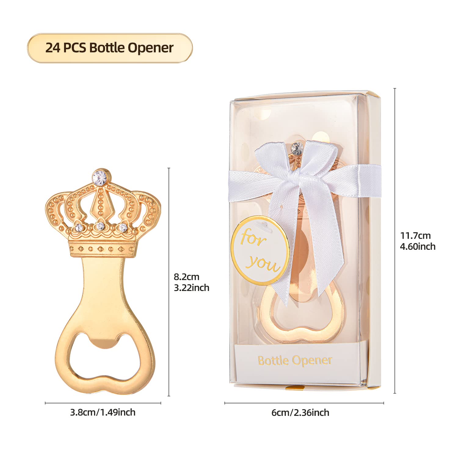 YKLIGTN 24Packs White Crown Bottle Openers for Baby Shower Favors Return Gifts or Wedding & Birthday Decorations Bridal Souvenirs for Guests