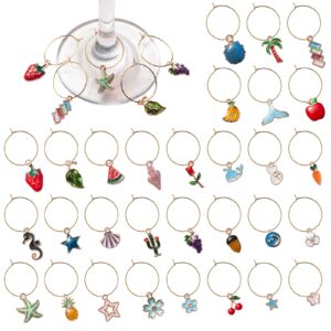 coowayze wine glass charms drink markers for stem glasses, 30pcs cup tag identifiers beach themed wine charm rings, christmas decorations, bachelorette tasting party favors reusable