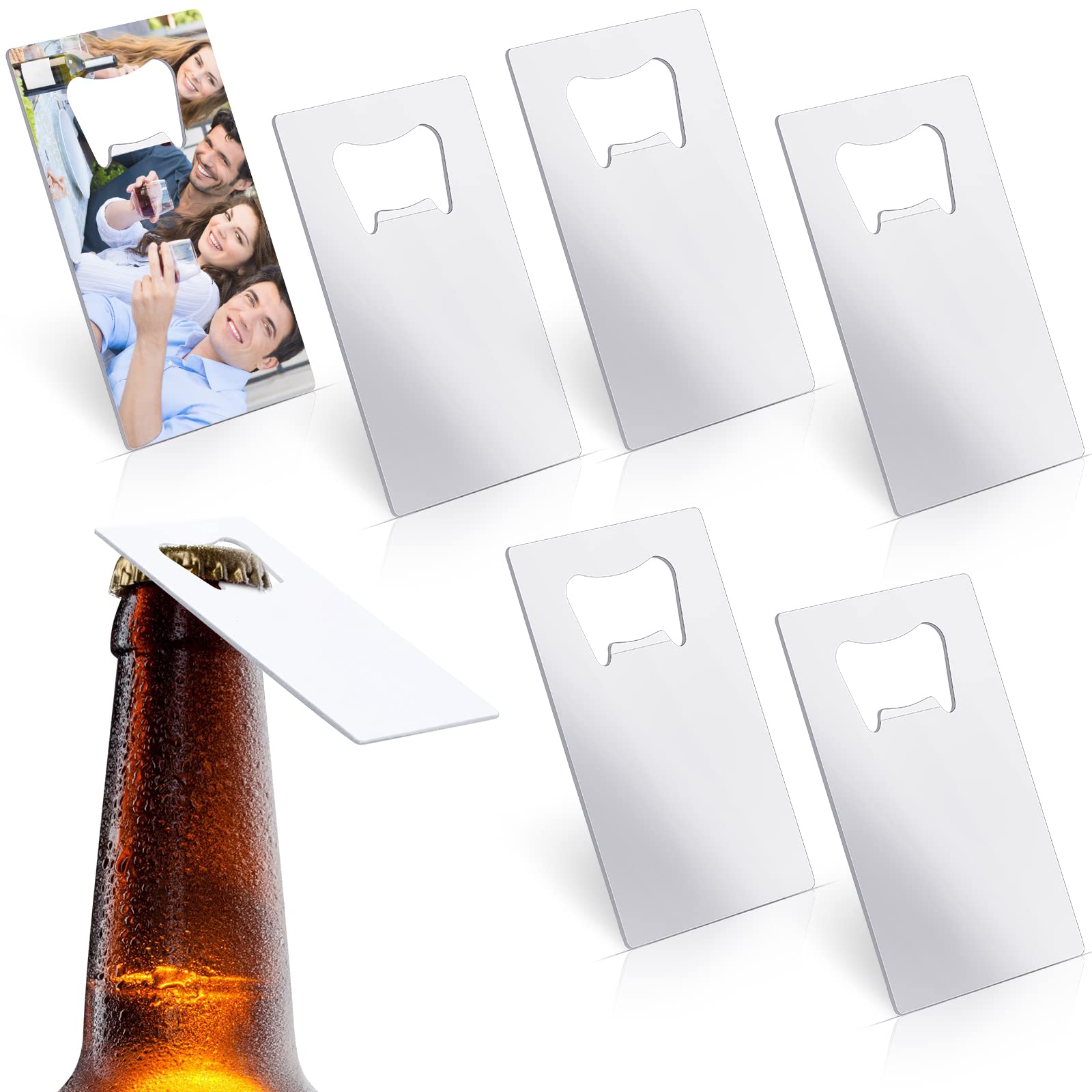 Didaey 6 Pcs Sublimation Bottle Opener Blanks Credit Card Bottle Opener Metal Stainless Steel Wallet Beer Opener for Christmas Wedding Party Gifts Bar Kitchen Restaurant, White 2.09 x 3.35 Inch