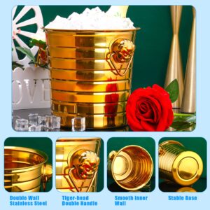 Pinkunn 6 Pack Gold Stainless Steel Champagne Bucket 3 Qt Metal Ice Bucket Double Wall Wine Bucket with Handles Party Beverage Chiller for Champagne Beer Cocktail Wine Drinks Home Bar Accessories