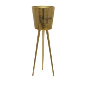 deco 79 aluminum tall floor champagne 3 bottle ice bucket, 10" x 10" x 28", gold