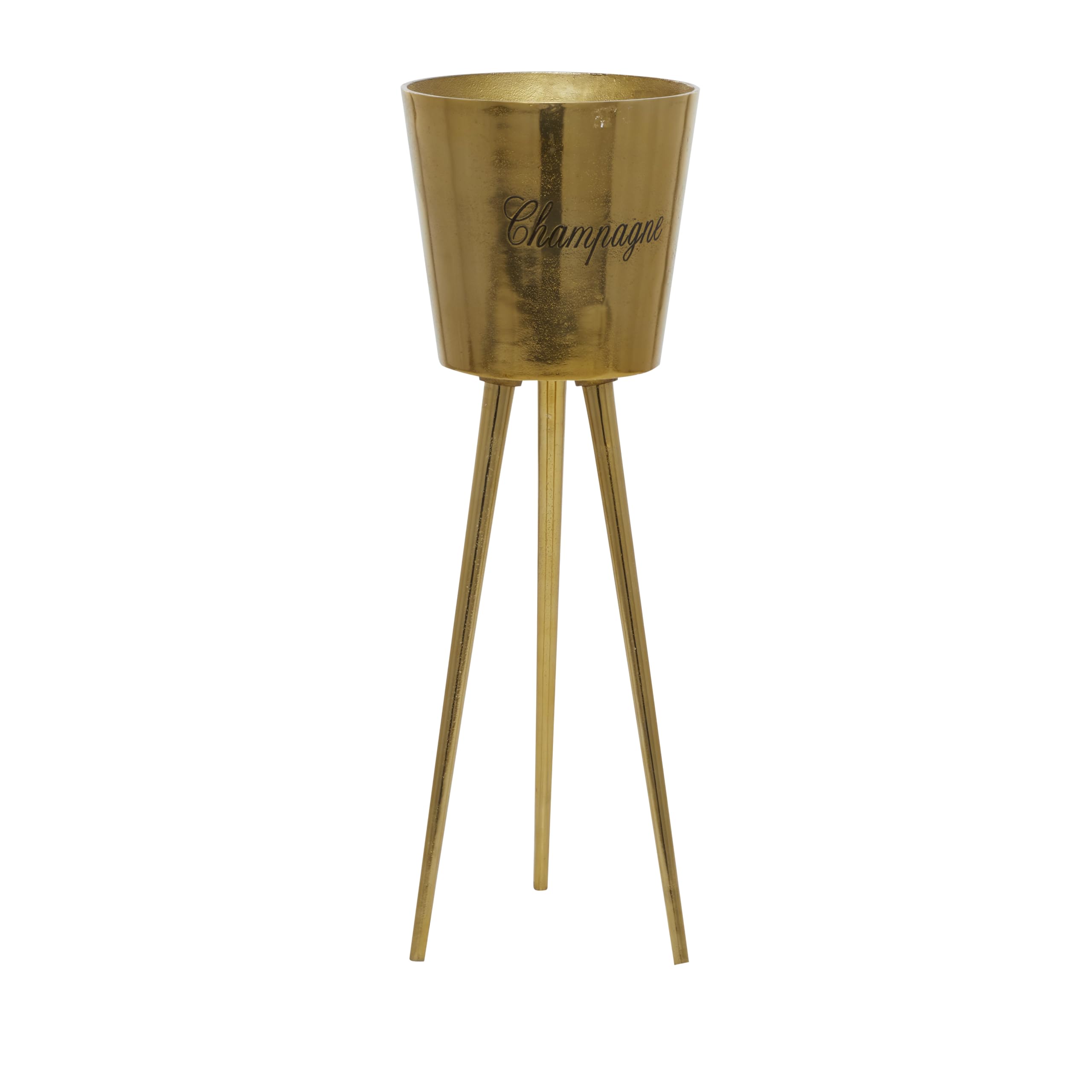 Deco 79 Aluminum Tall Floor Champagne 3 Bottle Ice Bucket, 10" x 10" x 28", Gold