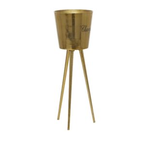 Deco 79 Aluminum Tall Floor Champagne 3 Bottle Ice Bucket, 10" x 10" x 28", Gold