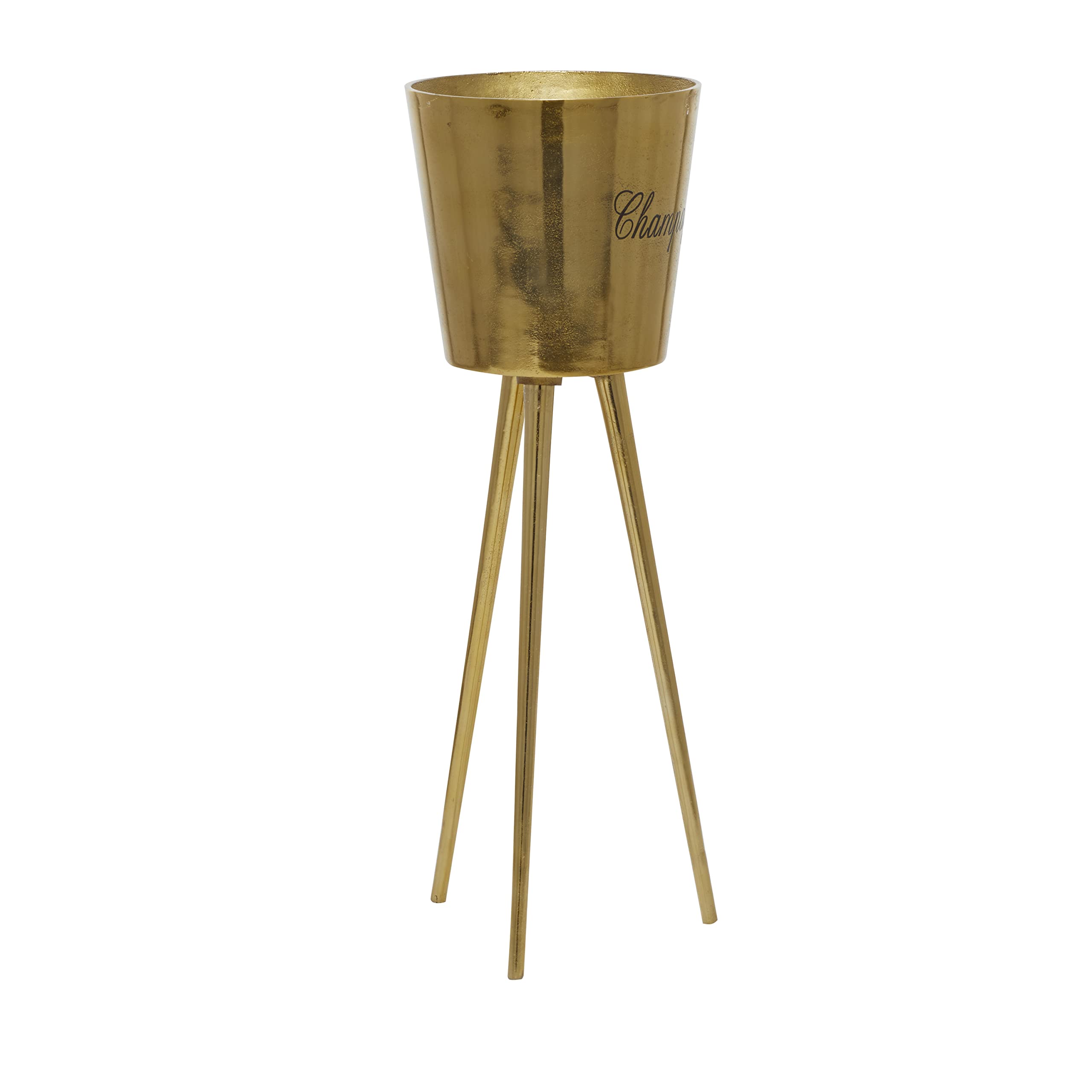 Deco 79 Aluminum Tall Floor Champagne 3 Bottle Ice Bucket, 10" x 10" x 28", Gold