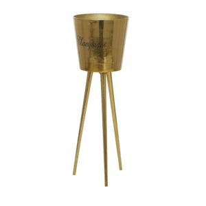 Deco 79 Aluminum Tall Floor Champagne 3 Bottle Ice Bucket, 10" x 10" x 28", Gold