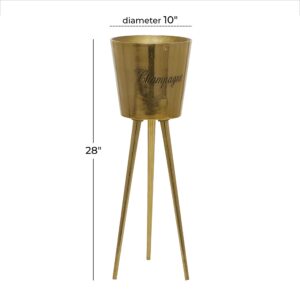 Deco 79 Aluminum Tall Floor Champagne 3 Bottle Ice Bucket, 10" x 10" x 28", Gold