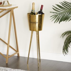 Deco 79 Aluminum Tall Floor Champagne 3 Bottle Ice Bucket, 10" x 10" x 28", Gold