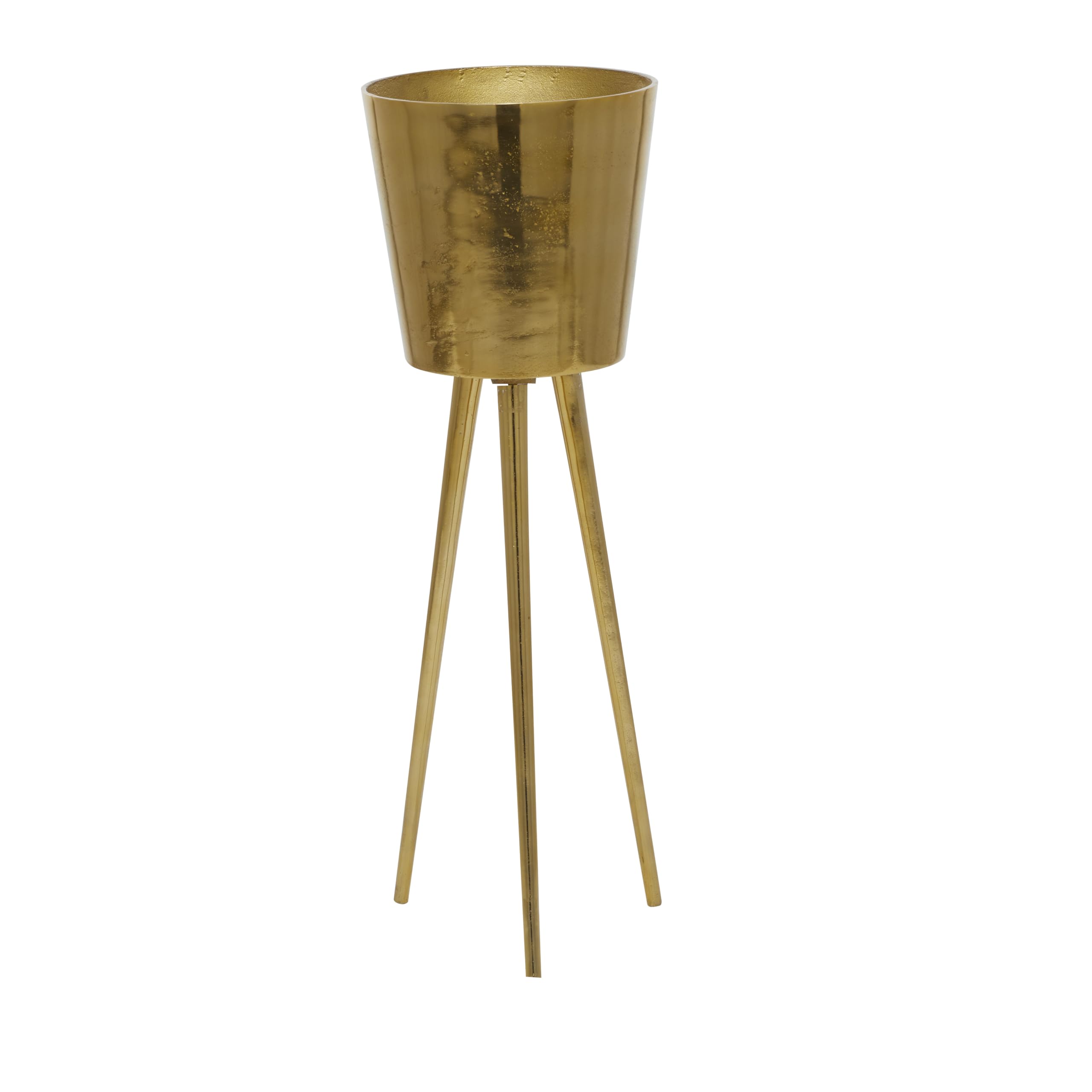 Deco 79 Aluminum Tall Floor Champagne 3 Bottle Ice Bucket, 10" x 10" x 28", Gold