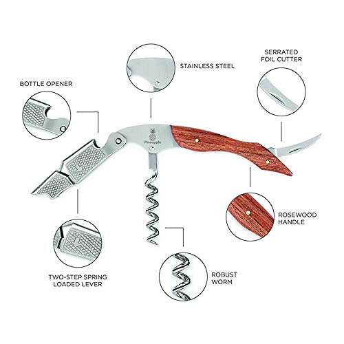 PINEAPPLE Professional Corkscrew Wine Bottle Opener with Foil Cutter Wine Key for Waiters, Servers, Bartenders, Sommeliers, Wine Lovers (Rosewood)