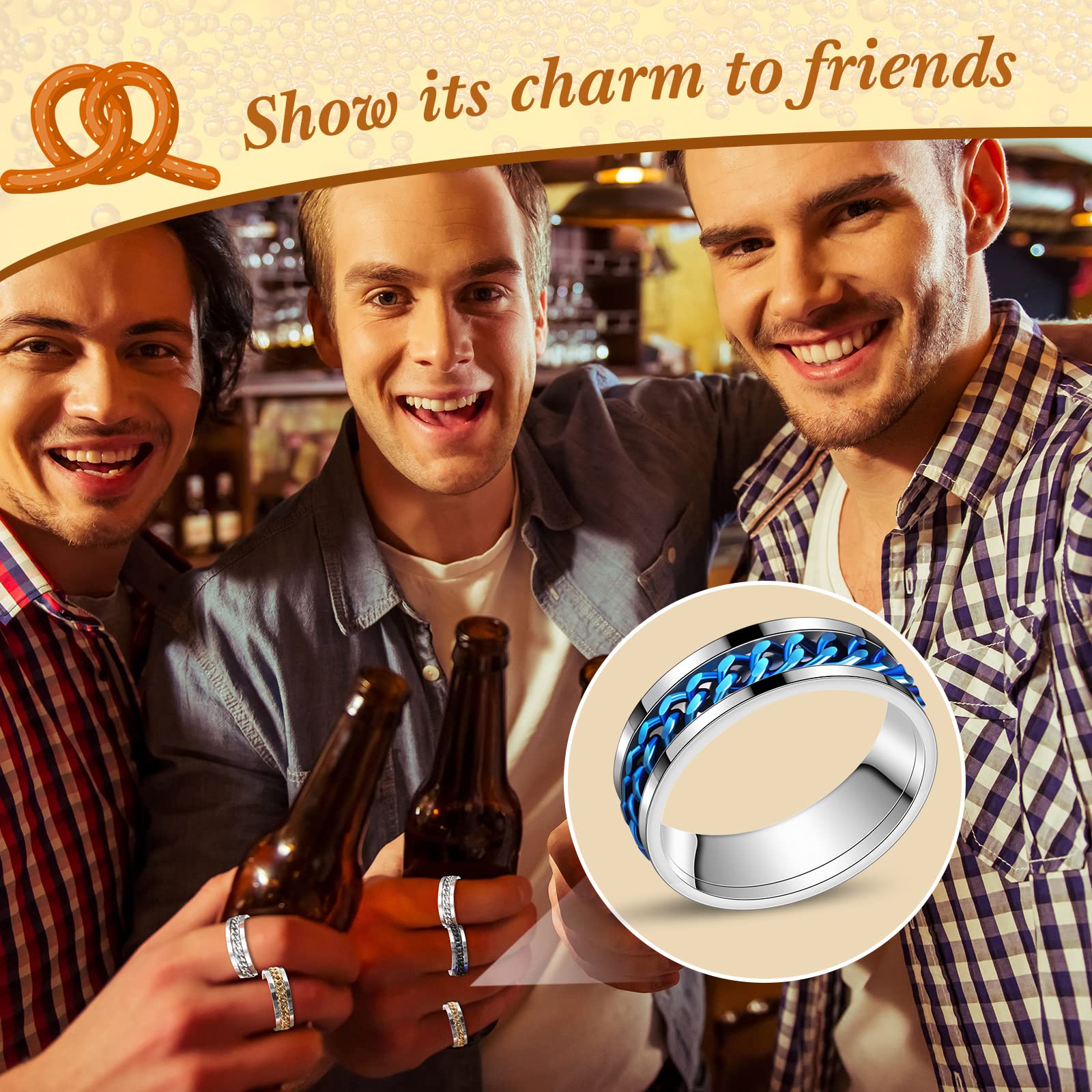 Inbagi 16 Pieces Bottle Opener Ring for Men Women Spinner Rings Stainless Steel Chain Inlay Rotating Beer Bottle Opener Rings Set Colorful Finger Bottle Opener for Gift Party Family Supplies