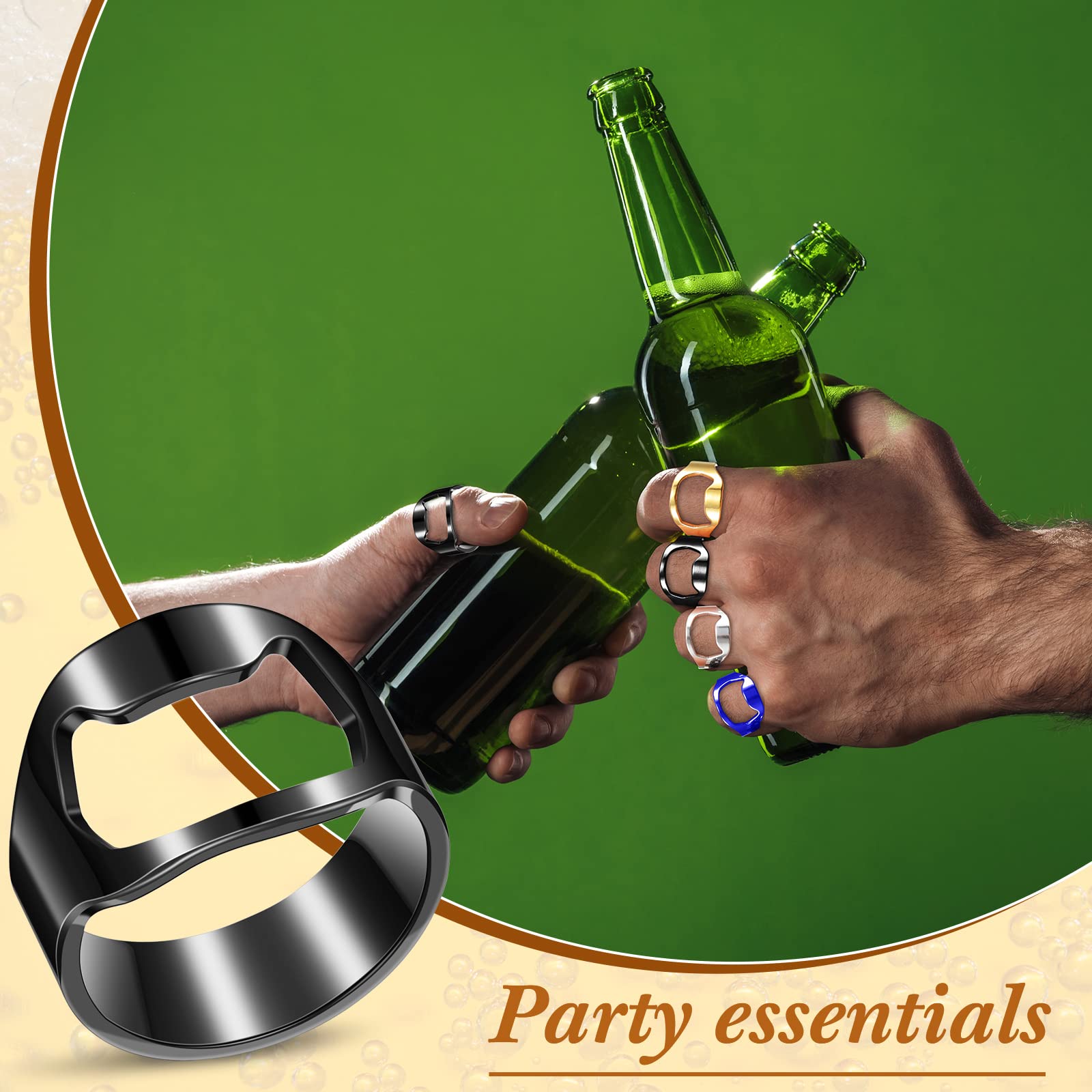 Inbagi 16 Pieces Bottle Opener Ring for Men Women Spinner Rings Stainless Steel Chain Inlay Rotating Beer Bottle Opener Rings Set Colorful Finger Bottle Opener for Gift Party Family Supplies