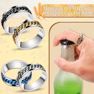 Inbagi 16 Pieces Bottle Opener Ring for Men Women Spinner Rings Stainless Steel Chain Inlay Rotating Beer Bottle Opener Rings Set Colorful Finger Bottle Opener for Gift Party Family Supplies