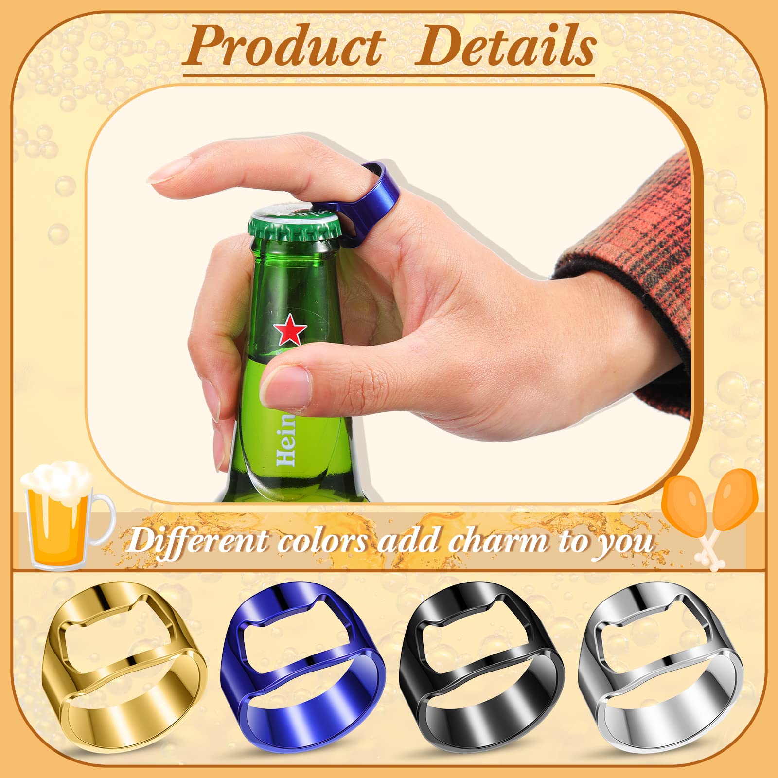 Inbagi 16 Pieces Bottle Opener Ring for Men Women Spinner Rings Stainless Steel Chain Inlay Rotating Beer Bottle Opener Rings Set Colorful Finger Bottle Opener for Gift Party Family Supplies