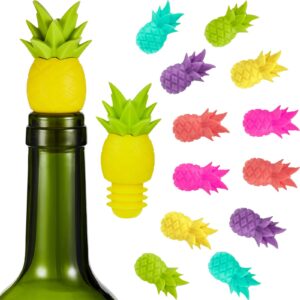 14 pieces pineapple silicone bottle stopper wine glass markers, silicone charms and wine stoppers reusable beverage bottle stoppers tropic wine glass charms for wedding party gift