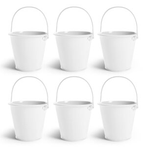 colorlaza small metal buckets with handle 6 pcs – galvanized bucket leak proof & rust resistant 20 fl oz capacity - best for party décor, organizing & decorating classrooms (white, small 4.3" top)