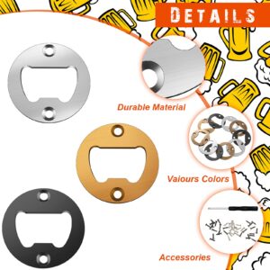 15 Sets Bottle Opener Inserts Kit Stainless Steel Round Bottle Opener Metal Round Opener Inserts with Screws and Screwdriver for Bottle Opener DIY Resin Mould Kit (Black, Silver, Bronze)