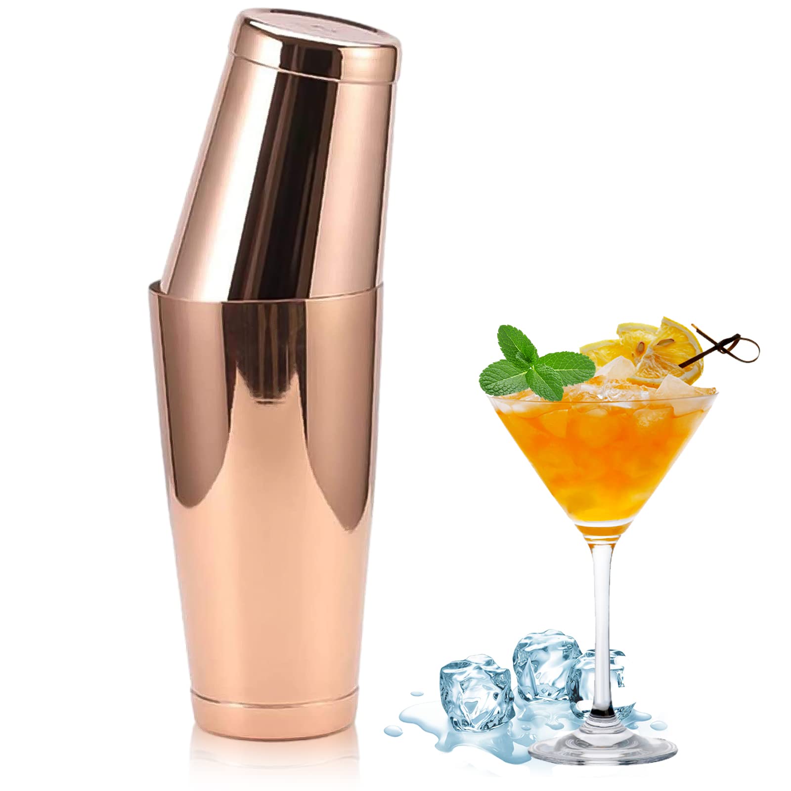 Stainless Steel Pro Boston Shaker - 2 Piece Unweighted 18oz & Weighted 28oz Martini Drink Shaker Kit for Bartender - Copper