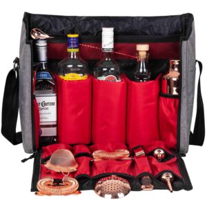 jillmo travel bartender bag, 16 inch portable cocktail shaker set bag-grey (bag only)
