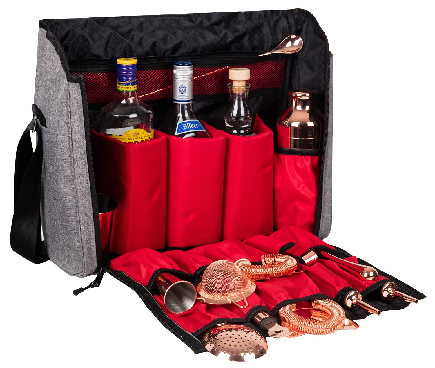 Jillmo Travel Bartender Bag, 16 inch Portable Cocktail Shaker Set Bag-Grey (Bag Only)