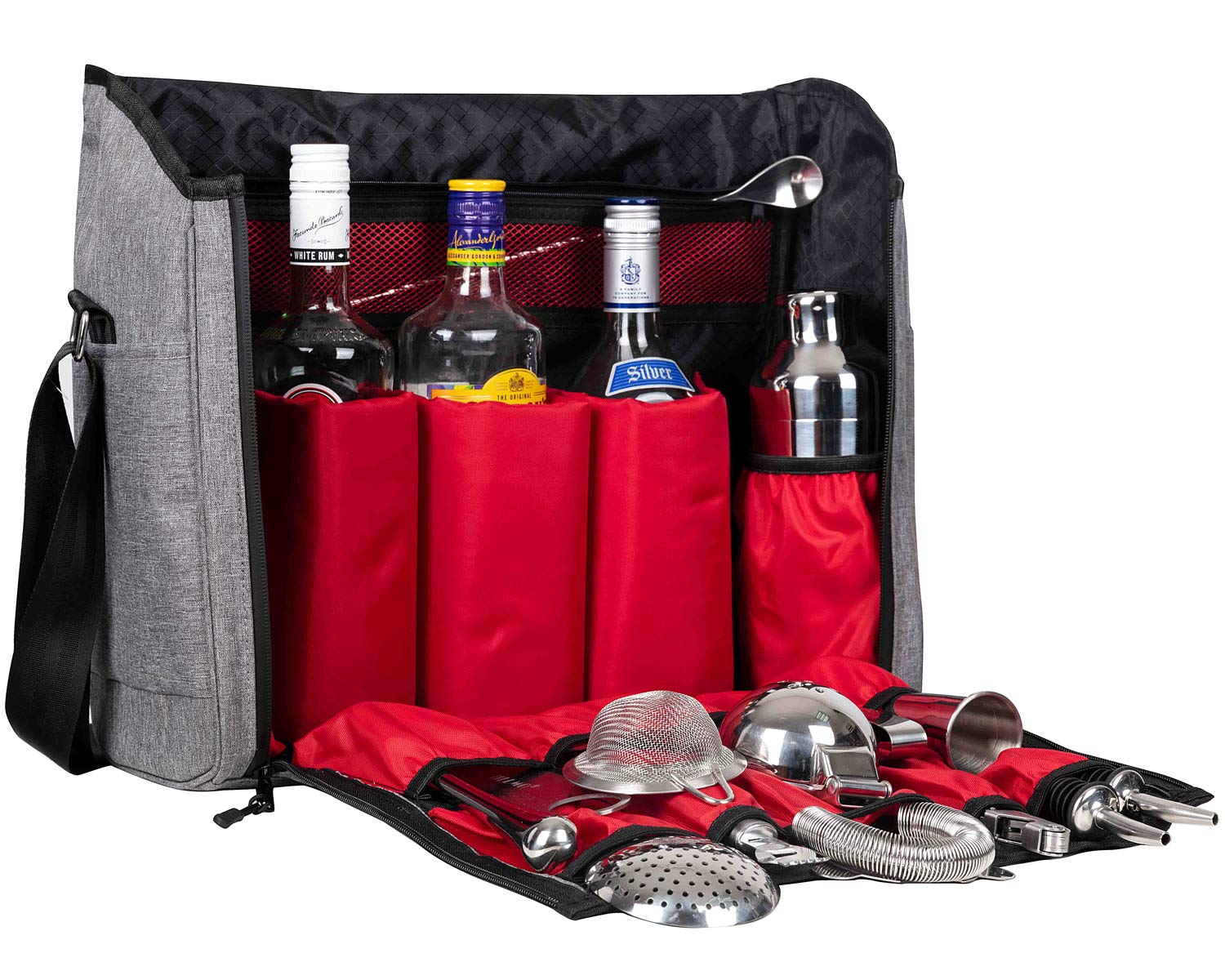 Jillmo Travel Bartender Bag, 16 inch Portable Cocktail Shaker Set Bag-Grey (Bag Only)