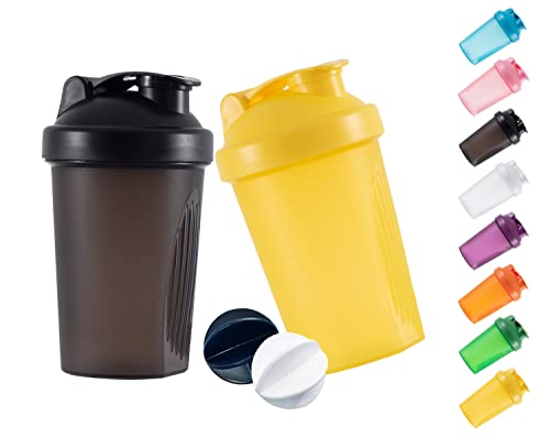 GAISHION Shaker Bottle Protein Shakes and 16-Ounce/400ML Shaker Bottle with Whisk Balls,Free of BPA plastic (Black+Yellow(2PCS))