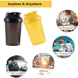 GAISHION Shaker Bottle Protein Shakes and 16-Ounce/400ML Shaker Bottle with Whisk Balls,Free of BPA plastic (Black+Yellow(2PCS))